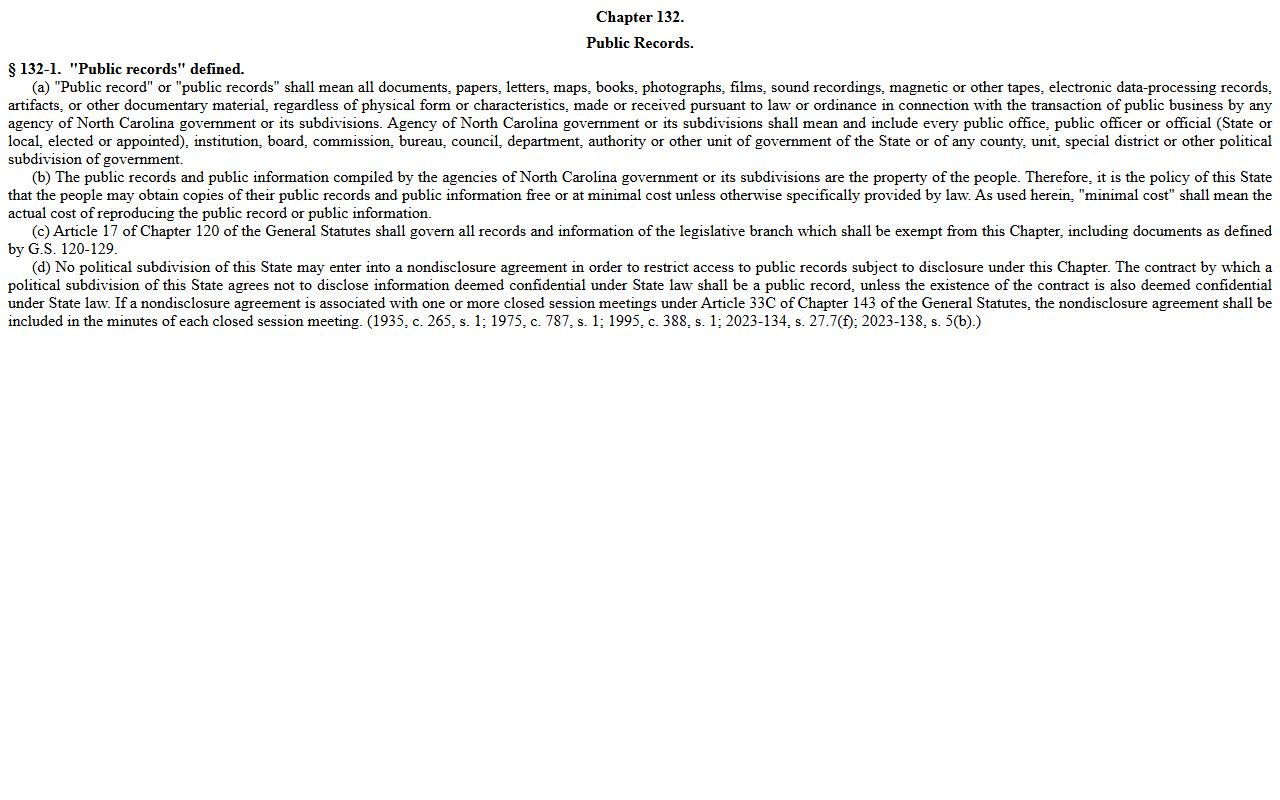 Rockingham County arrest records and court charges G.S. 132-1 public records definition