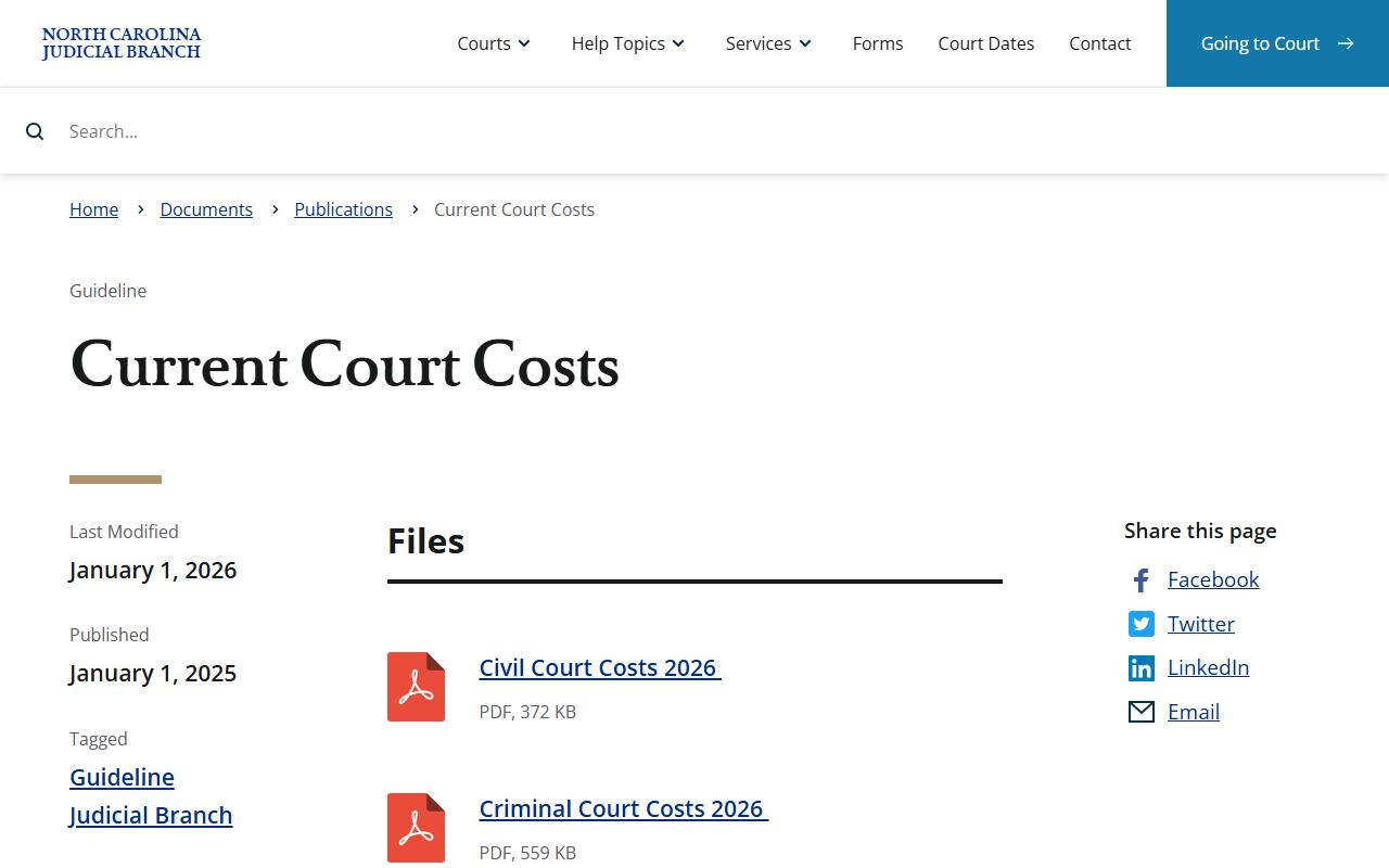Rockingham County court dockets current court costs publications