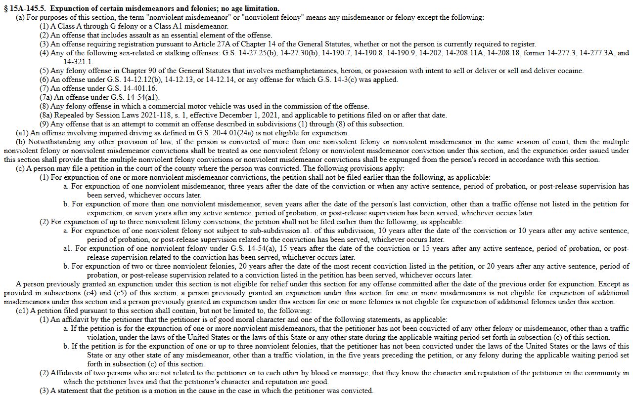 Rockingham County criminal court records G.S. 15A-145.5 expunction statute