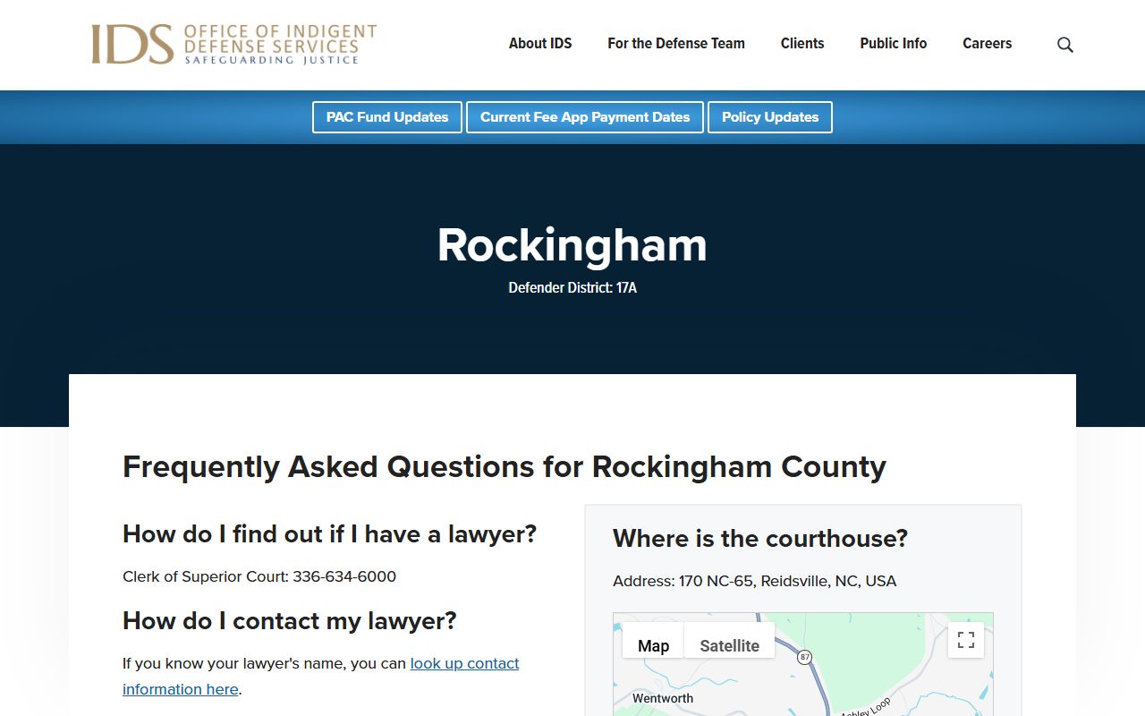 Rockingham County criminal court records NC Indigent Defense Services page
