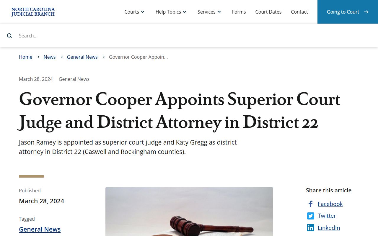 Rockingham County Superior Court and District Court District 22 appointment source