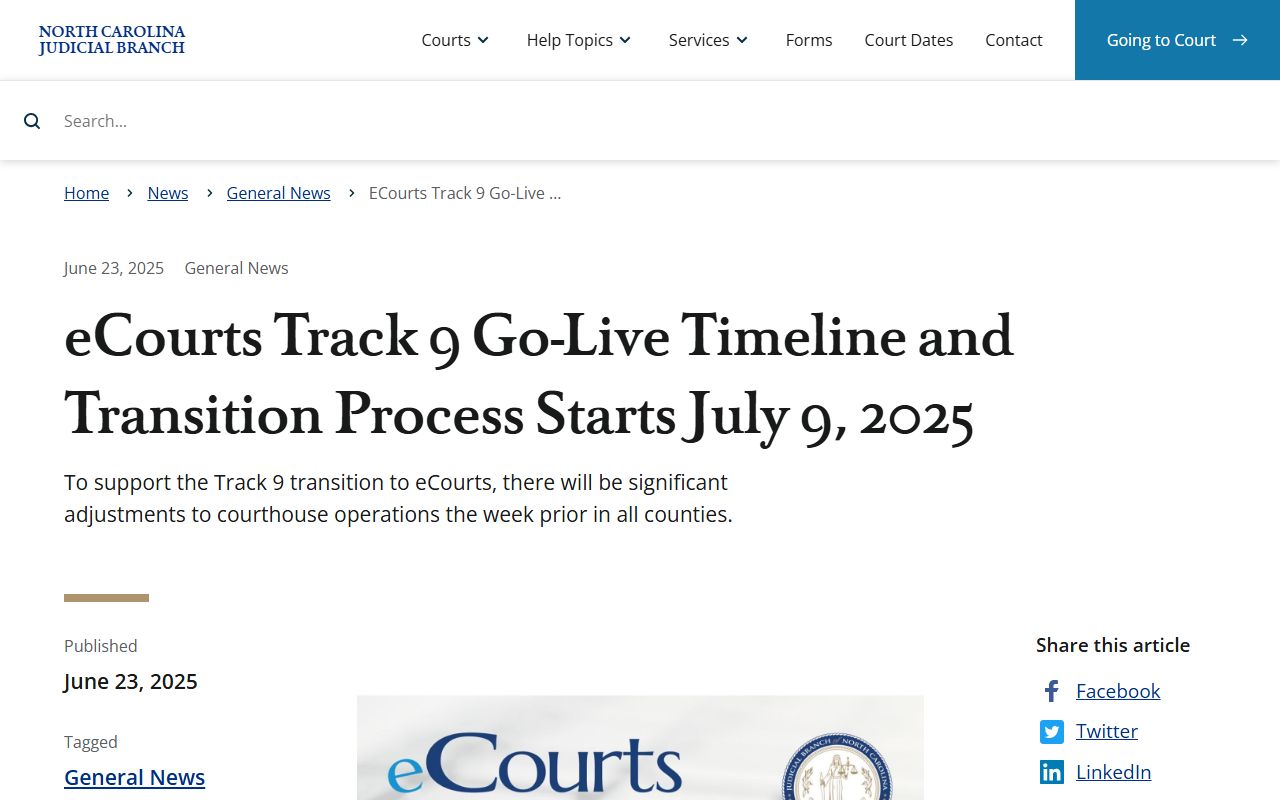 Rockingham County Superior Court and District Court eCourts transition timeline source