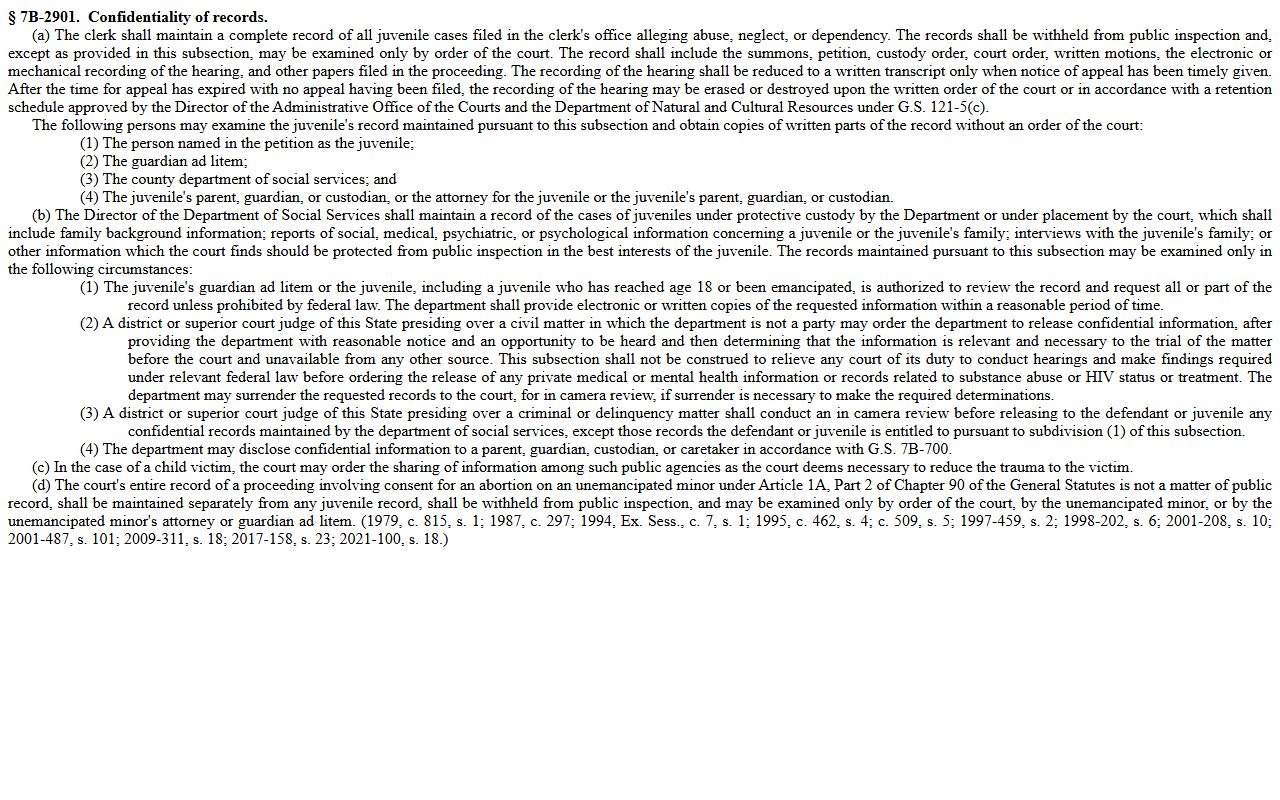 Rockingham County probate records juvenile confidentiality statute reference